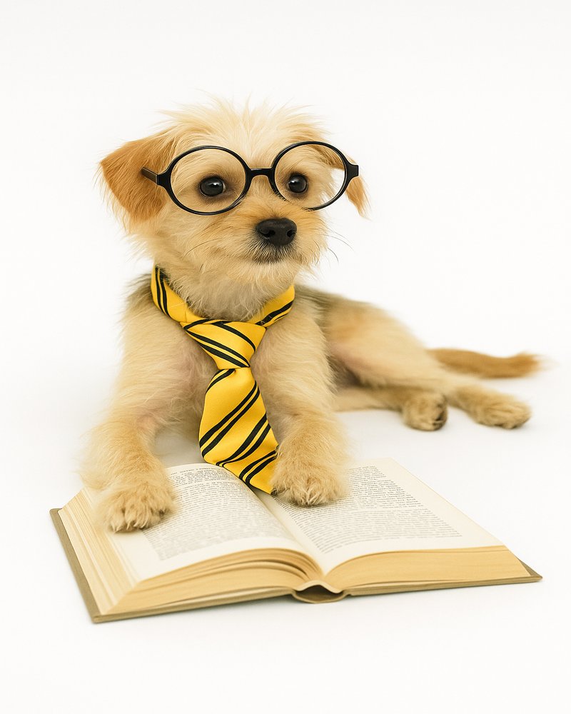 dog reading a book